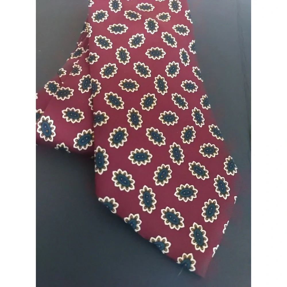 brook brothers Men Red Green Beige Abstract Holiday Festive USA‎ Silk 59